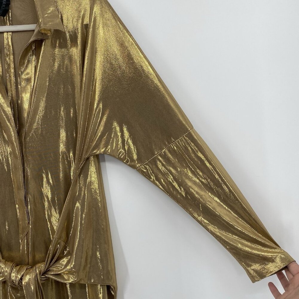 Norma Kamali Metallic Gold Long Sleeve Tie-Front Dress - Picture 11 of 13